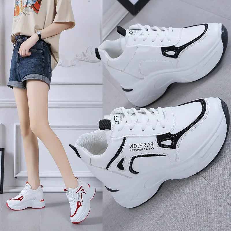 Spring New Fashion All-match Casual Shoes Thick Bottom Heightening Small White Shoes Mesh Sports Casual Shoes Women