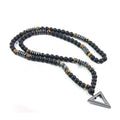 MANCHAO Brown Tiger Eye Necklace Geometric Large Hematite Triangle Pendant Black Glass Bead Plated Steel Agate Main Stone Gift