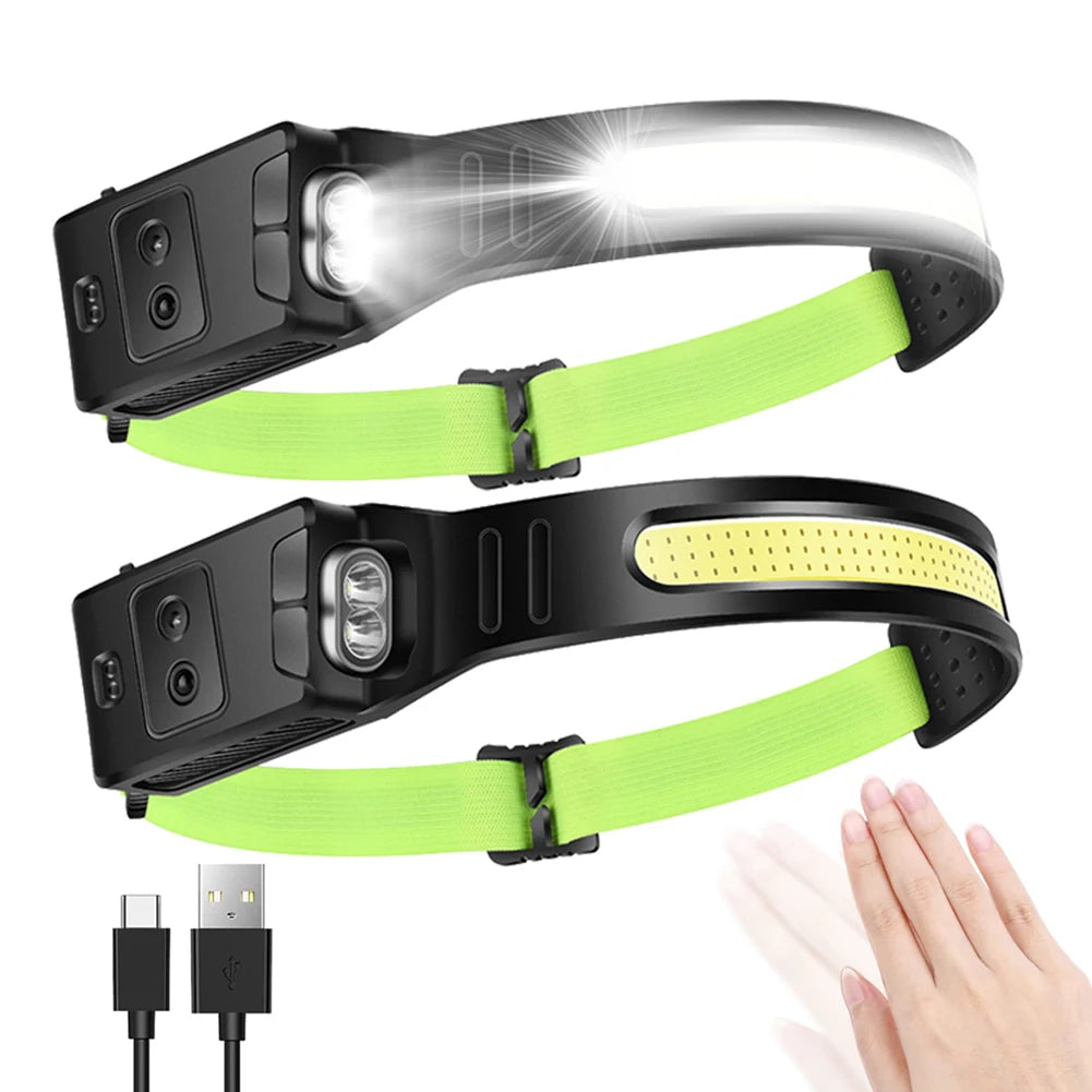 Helius LED Flashlight USB Rechargeable Headlamp 6 Lighting Modes Fishing Work Light COB Headlamp