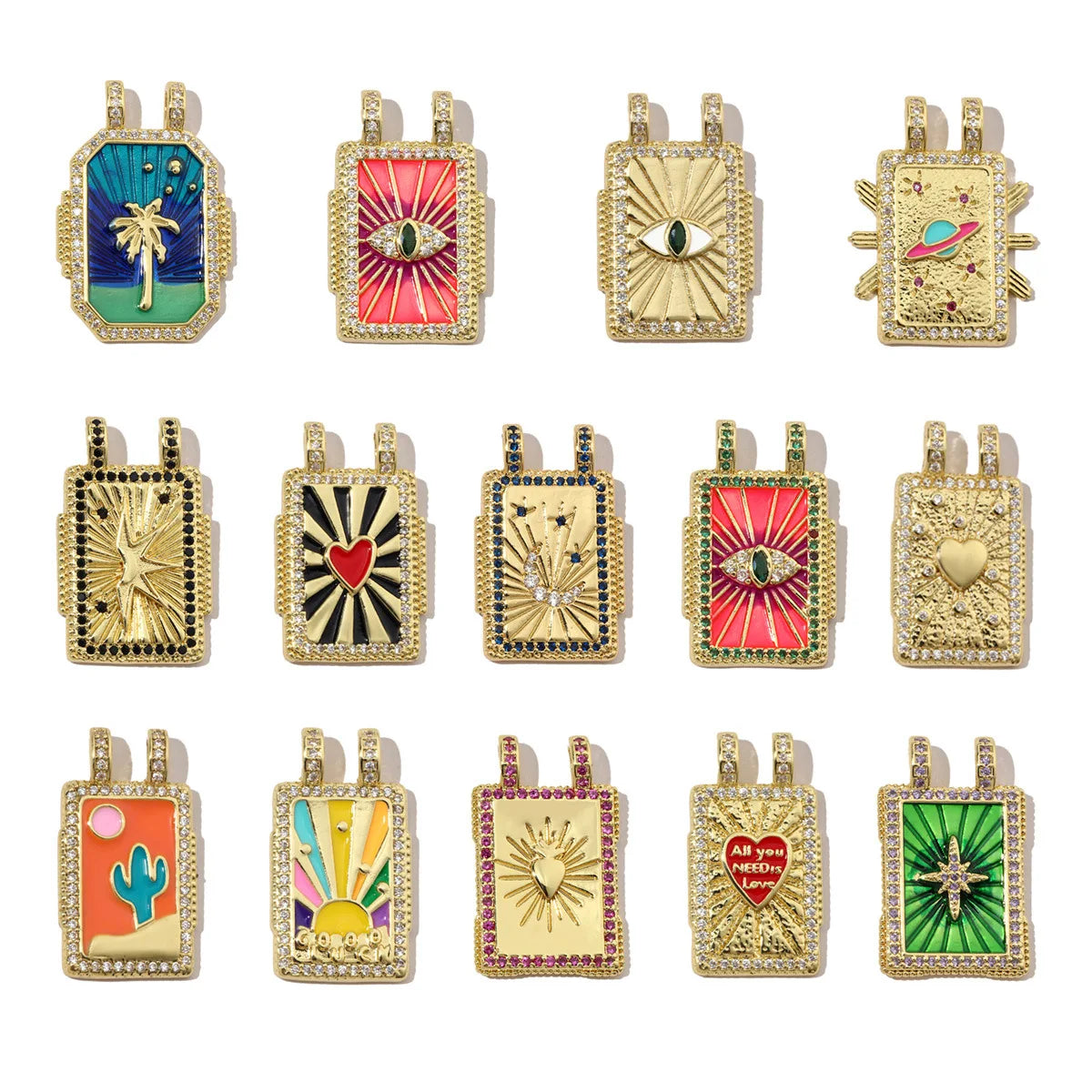 Beimai Children's OEM Keychain Accessories DIY Charms for Jewelry Making Heart Oil Drop Square Eye Copper Zircon Pendant 18K