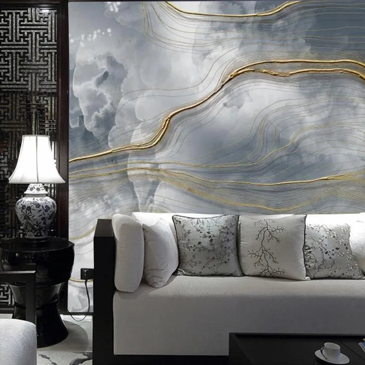 Tv Background Wall Wallpaper Living Room Sofa Bedroom Seamless Wall Cloth Abstract Wavy Line Wall Painting Waterproof