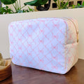 Nylon Travel Cosmetic Bag Bow for Pink with Golden Zipper New Style Fashionable Pouch Large Capacity Makeup Bag
