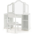 Kids Study Set - Children's Storage Desk with Open Shelves Adjustable Chair Mirror Learning Table for Boys & Girls Ages 3-8