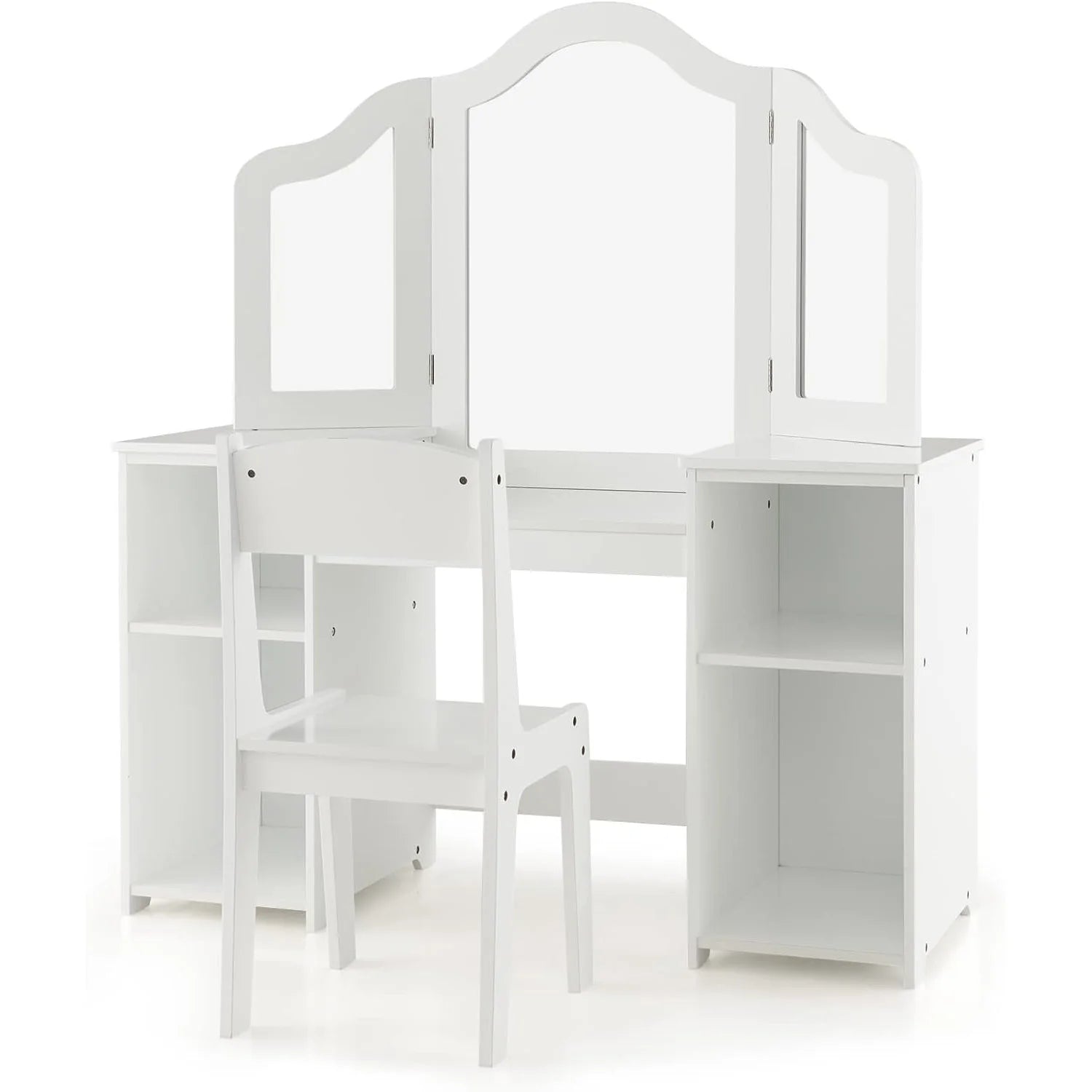 Kids Study Set - Children's Storage Desk with Open Shelves Adjustable Chair Mirror Learning Table for Boys & Girls Ages 3-8