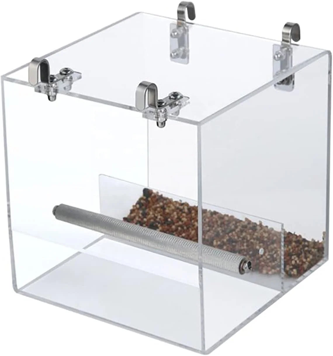 Modern Clear Acrylic Eco-Friendly Customized Pre-Assembled Big Bird Feeder Seed Catcher Tray Freestanding Dish Lovebirds