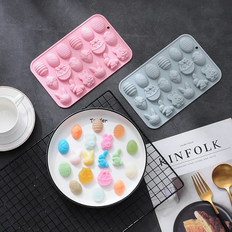 18 Cavity Easter Oval Egg Shape Rabbit Bunny Handmade Kitchen Baking Tools Silicone Soap Mold Silicone Cake Pudding Mould
