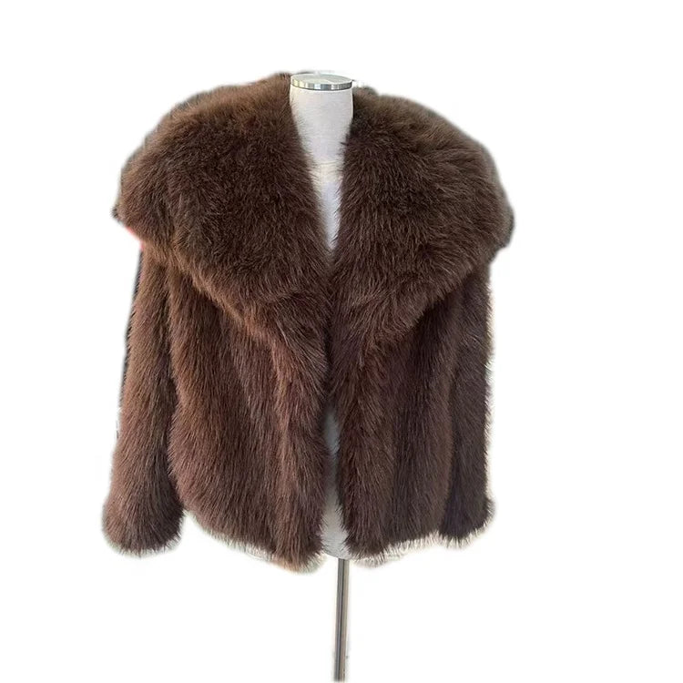 Wholesale Women's Fashion Loose Nine-Color Faux Fur Jacket Coats Brown Light Beige Chinchilla Overcoat Short Length Styles