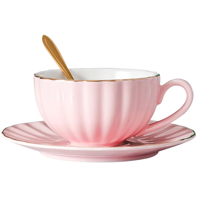 Contemporary Light Luxury White Ceramic Coffee & Tea Cup Set with Saucer 250ml Capacity Eco-Friendly for Home/Coffee Shop Use