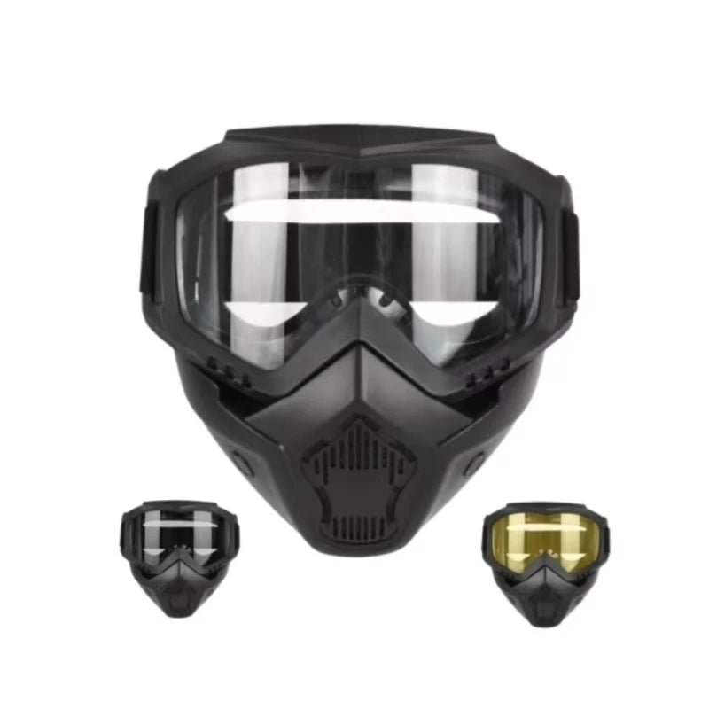 ZLang 3 Times Thick Lens Mask Anti-UV Detachable Ski Full Facemask Motorcycle HD Motocross Goggles Detachable Retro Riding Masks