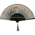 FAREA Floral Bamboo Folding Hand Fans Chinese Style Vintage Pattern Fabric Tassel Women's Wedding Party Home Decoration New Year
