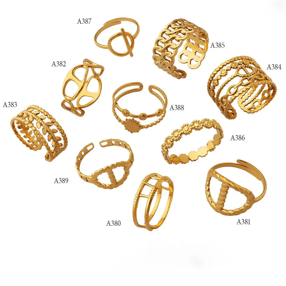 INS Simple Stainless Steel 18K Gold Plated Multi Layers Leaf Finger Ring Titanium Steel IP Geometric Circle Sun Rings Jewelry