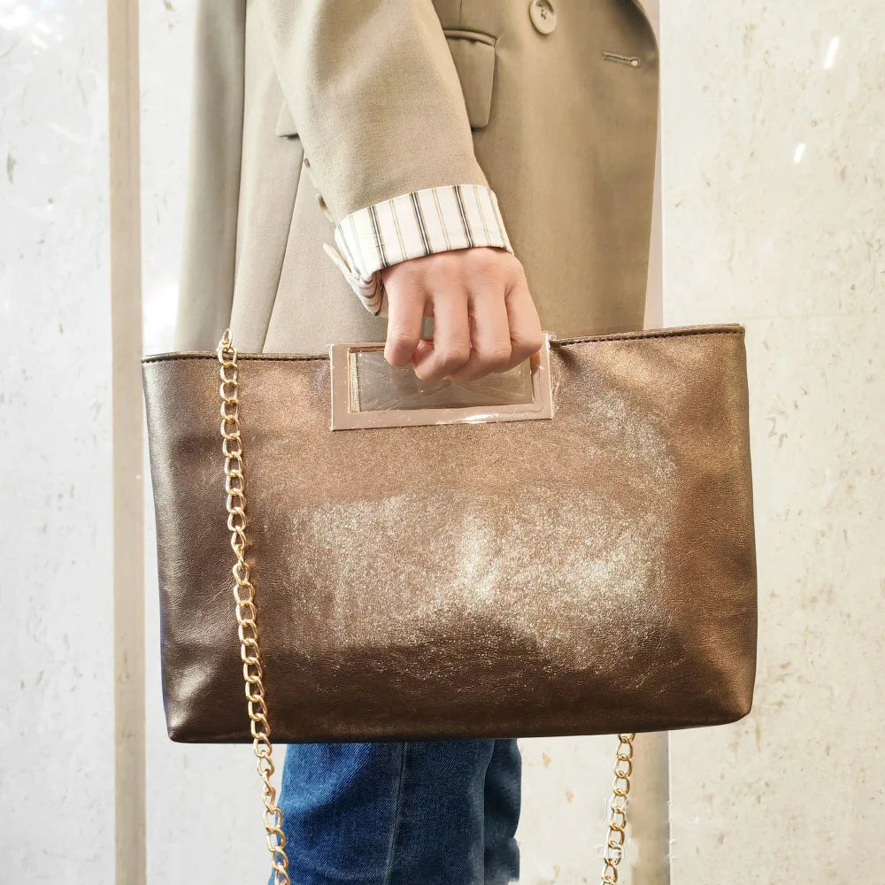 2024 Luxury PU Leather Women's Handbag Stylish Elegant Chain Shoulder Crossbody Bag with Zipper Closure Shiny Tote Clutch Purse