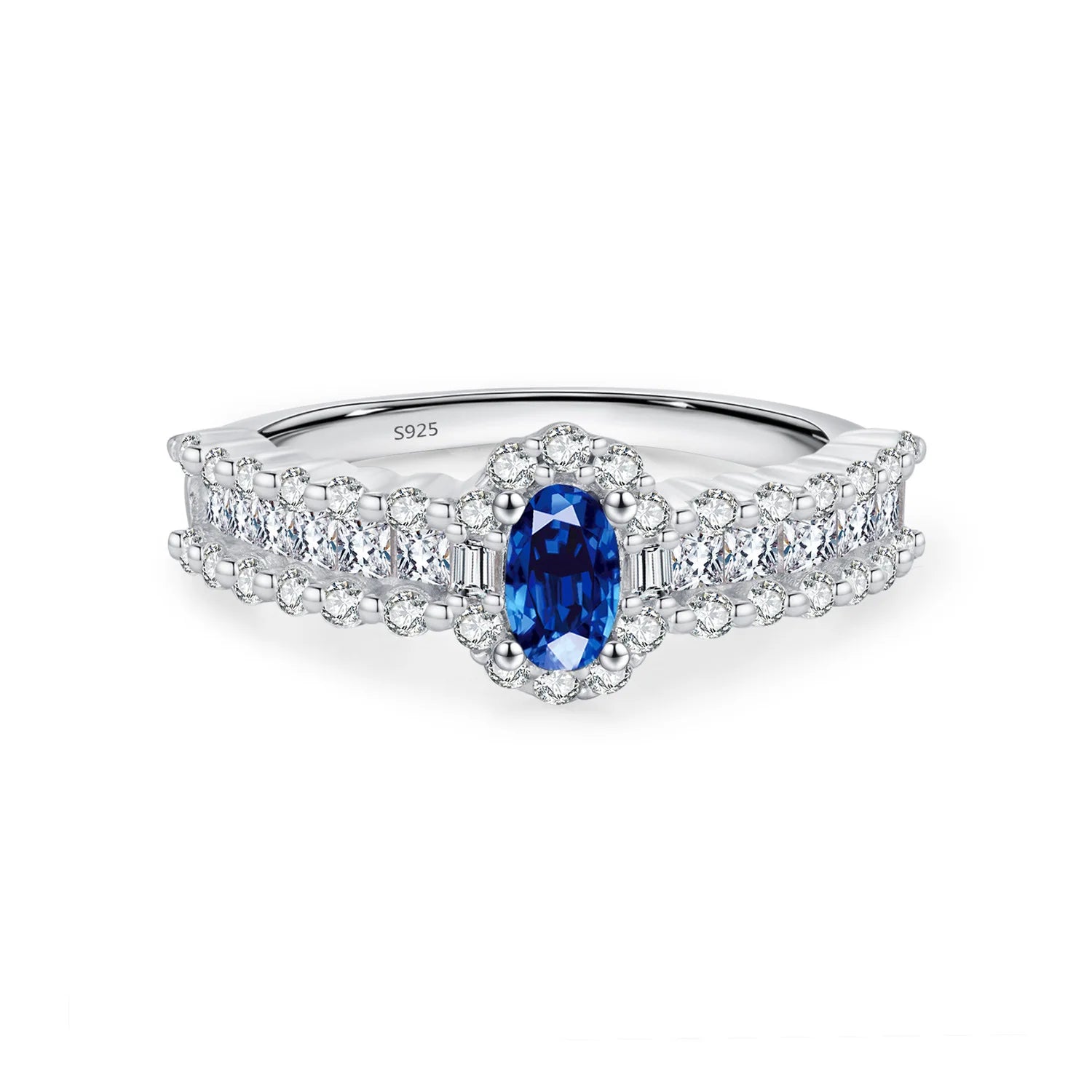 Daidan Ladies Ring Designs Bling Eternity Statement Micro Pave Zircon Silver 925 Blue Oval Ring