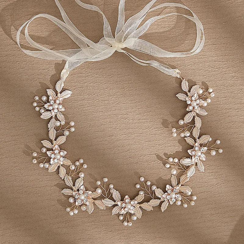 SLBRIDAL Handmade Alloy Crystal Rhinestones Pearls Bridal Hair Vine Headband Wedding Hair Accessories Bridesmaids Women Jewelry