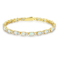S925 Sterling Silver 4*6mm Oval White Fire Opal Tennis Bracelet Trendy Gemstone 14K Gold Plated for Gifts and Weddings