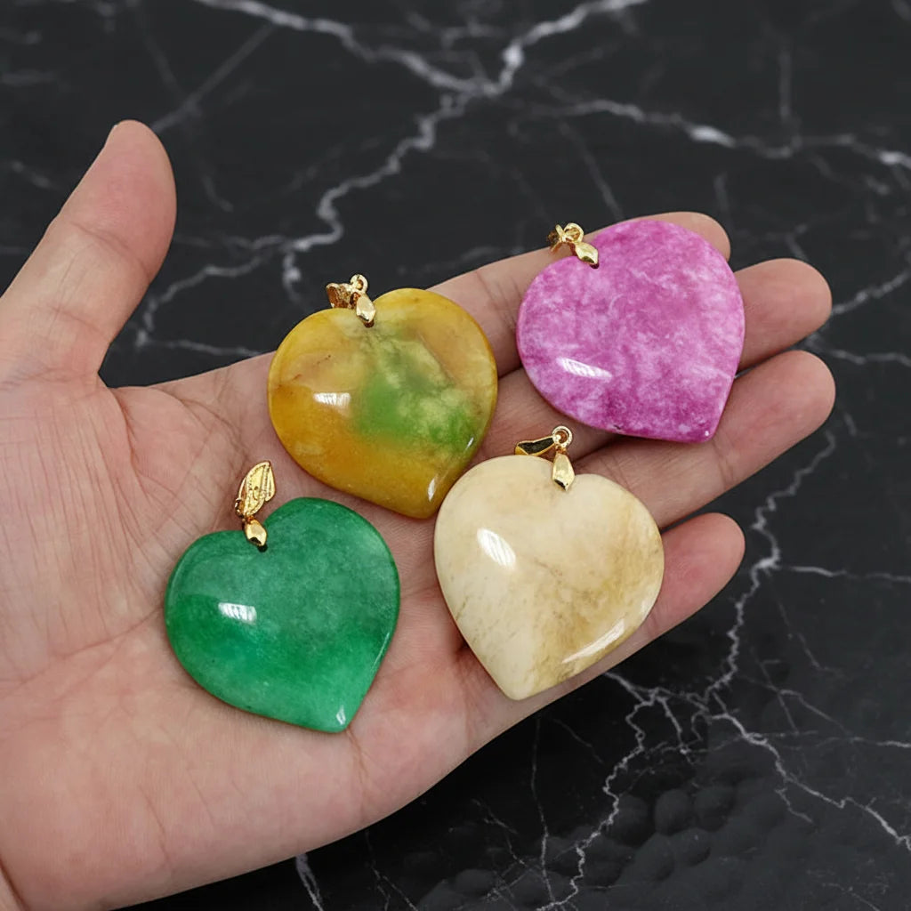 CZ8890  40mm Large Genuine Green Jade Jadeite Heart Pendant Natural Stone Gemstone Pendants for Necklace Jewelry Making