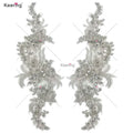 WDP-P-3 Manual Sew on Lilac French Bead Crystal Appliques Heavy Rhinestones Bodice Neckline Patch by Pair for Couture