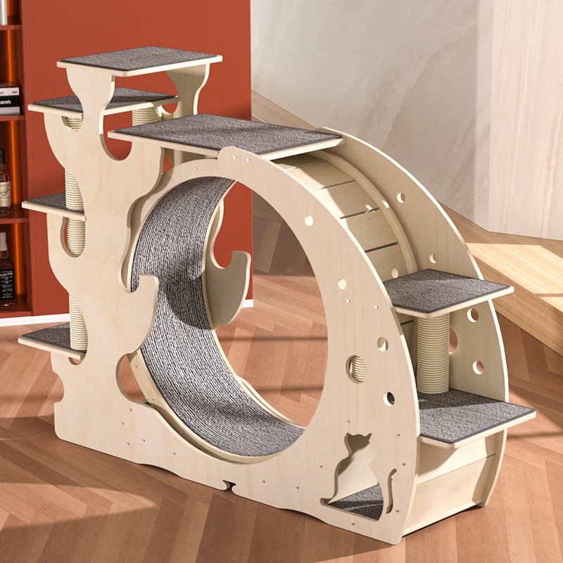 Customized 100% Solid Wood Cat Climbing Frame Cat Exercise Running Wheel Treadmill Walking Machine Pets Cat Scratcher Treadmill