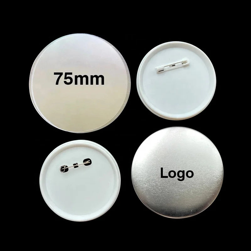 Promotion Cheap Metal Badges Supplier Custom 75mm Round Shaped Tinplate Components Button Pins for DIY
