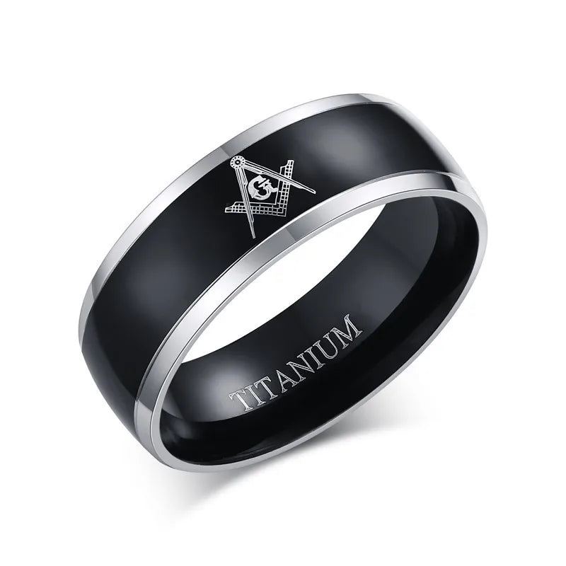 High Polished Black Plated Stainless Steel Masonic Rings Personalized Custom Logo Non Tarnish Ring for Men Women