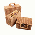Retro Sustainable Handmade Rectangle Portable Multicolored Pp Plastic Fruit Rattan Picnic Gift Storage Baskets Box With Handle