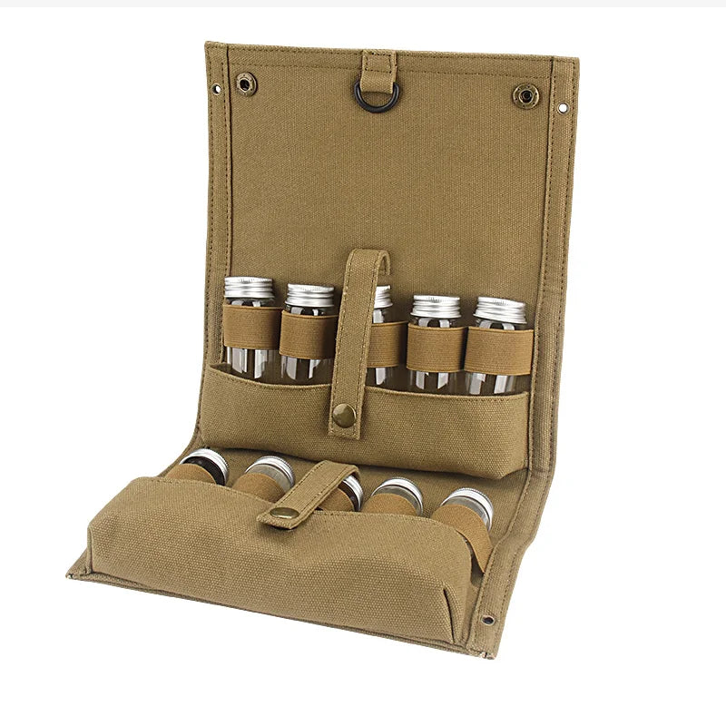 Canvas Seasoning Storage Bag Organizer Camping Spice Kit
