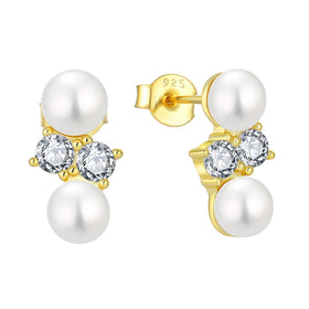 Custom 925 Sterling Silver Earrings Jewelry Gold Plated Drop Pearl Stud Luxury Earrings for Women Bridesmaids Jewellery