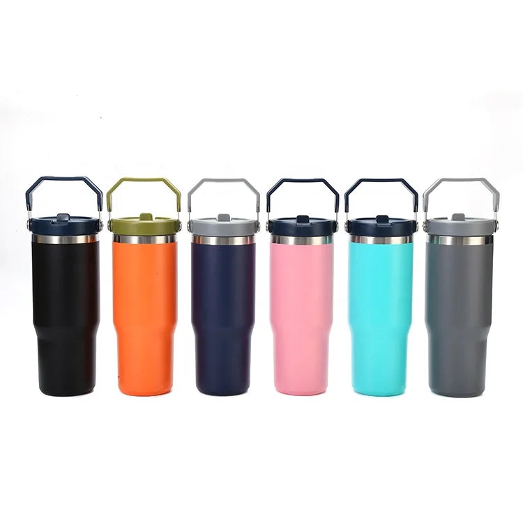 2023 New Design Custom 20OZ 30oz Straw Travel Tumbler Stainless Steel Vacuum Insulated Tumbler with Portable Handle