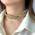 YF3602 Vintage Jewelry Waterproof 18K Gold Plated 316L Stainless Steel Choker Three Layers Elastic Stripe Chain Braided Necklace