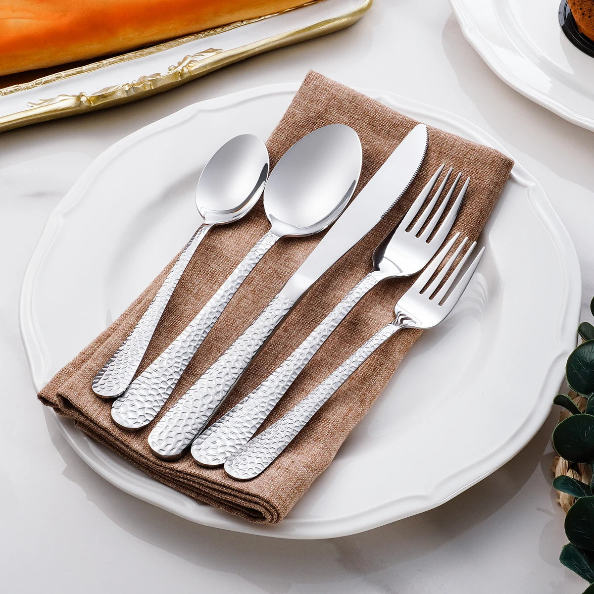 Unique Round Handle Heavy Bulk Fork and Spoon Set Restaurant Silverware Wedding Cutlery Stainless Steel Sliver Flatware Set