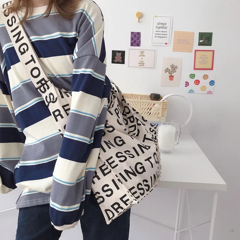 Personalized Promotional Multi-Purpose Canvas Tote Shopping Bag Silk Screen Printed Custom Logo Durable Street Style Crossbody