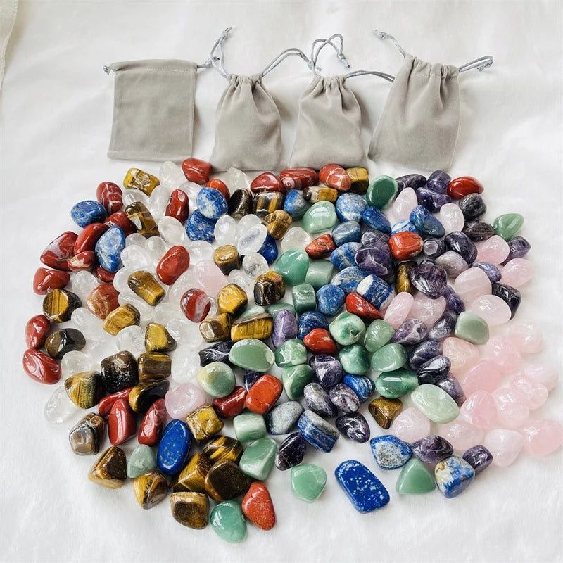 Wholesale Natural Crystal Gift Bag Set Crystal 7 Chakra Crystal Tumble Stone for Healing