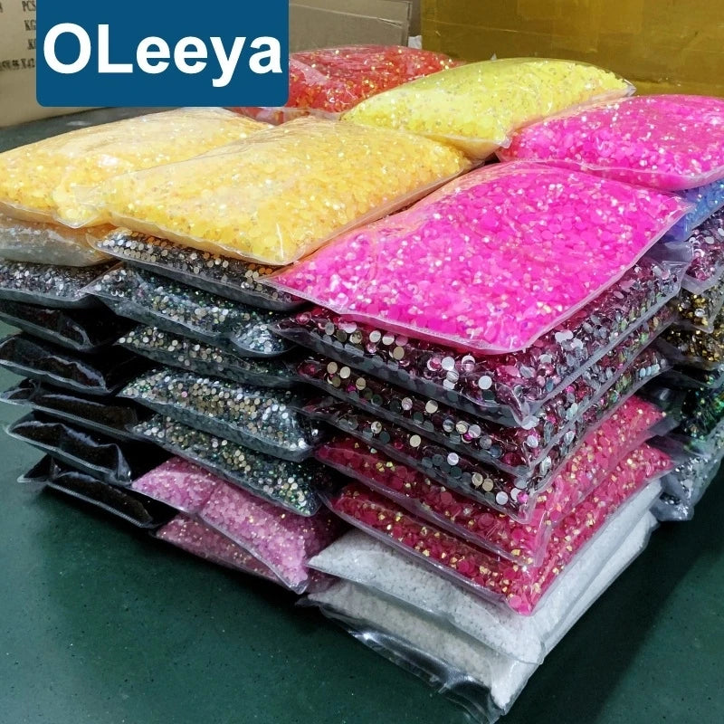 Oleeya Factory Bulk Wholesale AB Colors Resin Flat Back Rhinestone Non Hotfix Rhinestone Jelly Rhinestones for Nail Art DIY