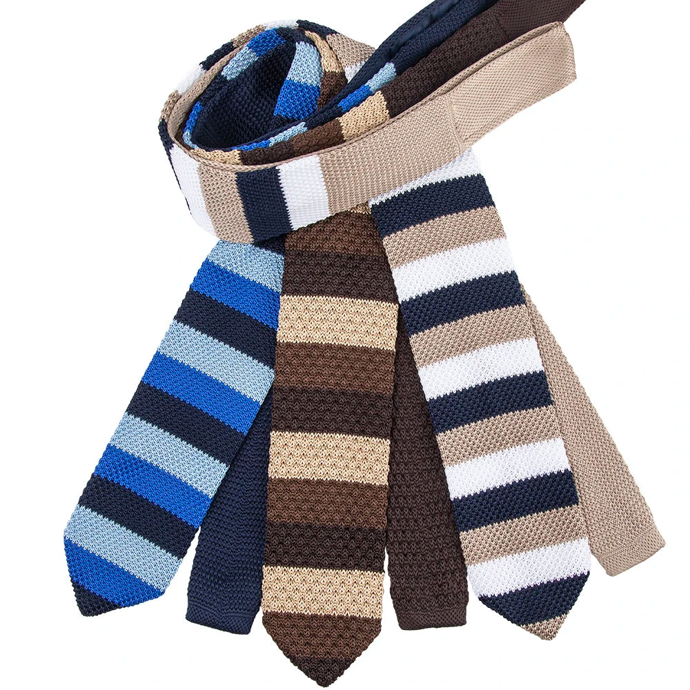 Three-Toned Wide Stripe Men's Necktie Polyester Knit Arrow End Knitted Tie