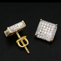 Hip Hop Style Studs Two-Tone Gold & Silver Iced Out Square Brass Earrings for Men