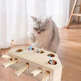 FUNNY Pet Interactive Cute Whack a Mole Game Pet Cats Wooden Toys Popping Mouse Wood Cat Toy