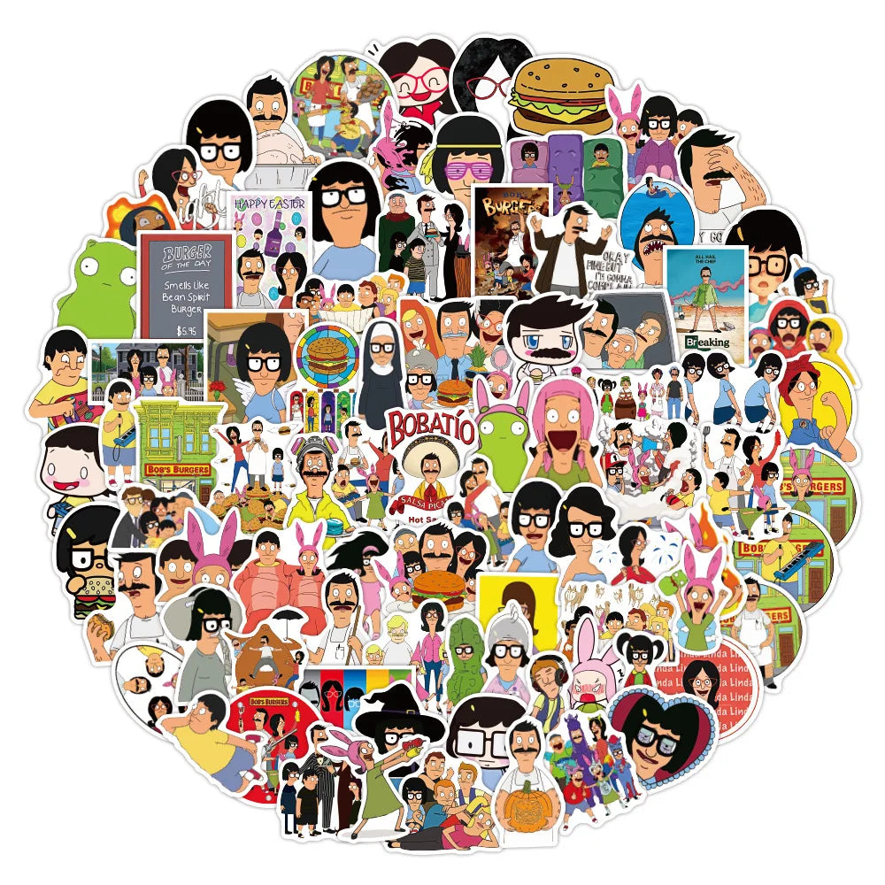 100Pcs New Bobs Burgers Cartoon Graffiti Stickers for Notebook Scooter Waterproof Vinyl Sticker