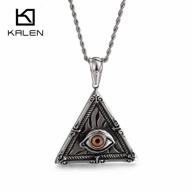 KALEN Stainless Steel Triangle Horus Eye Pendant for Men
