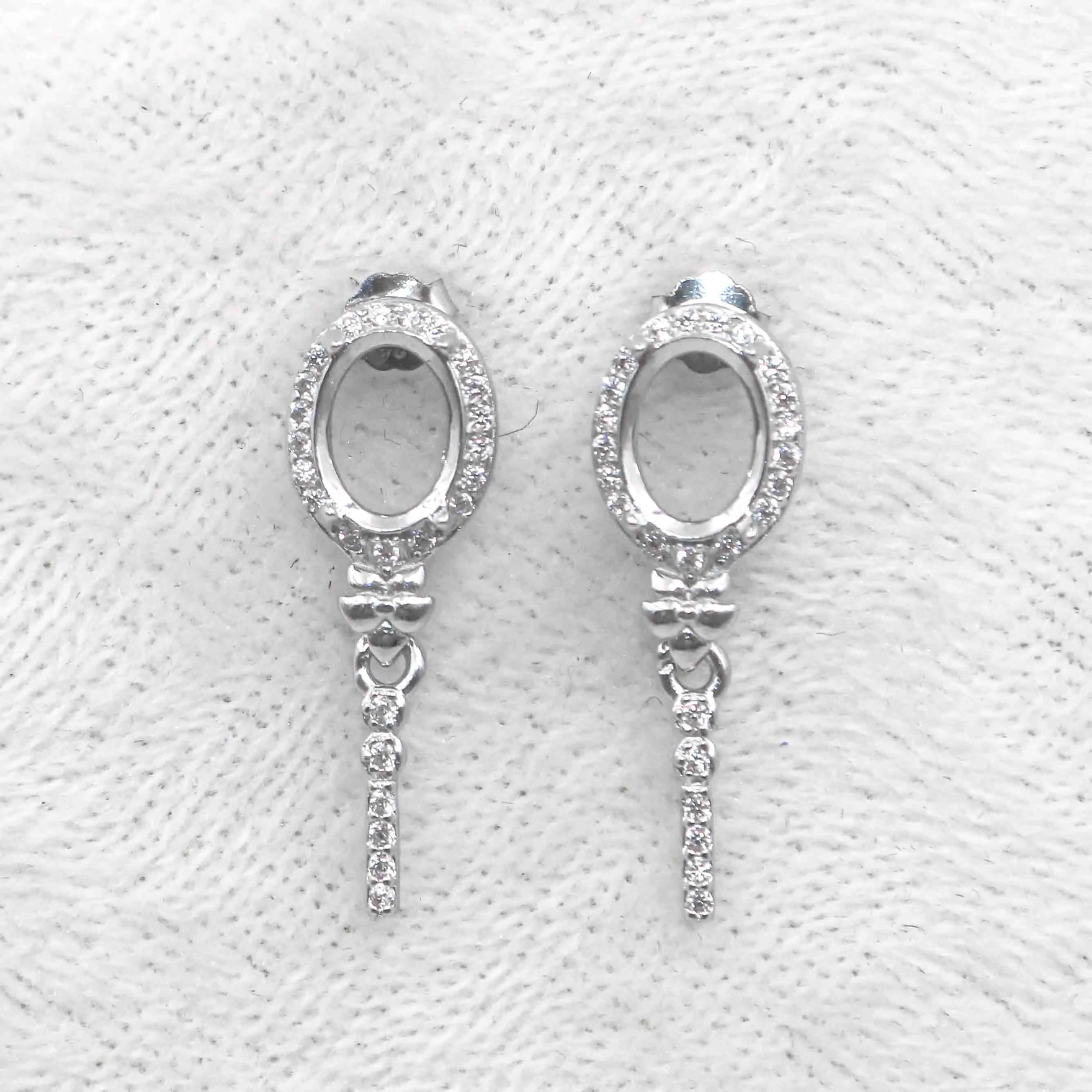 Sterling Silver 6*8mm Semi Mount Stud Eardrops Empty Frame Support Blank Setting S925 Base Without Center Stone DIY for Inlay