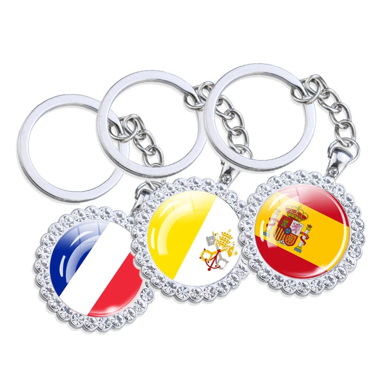 Moldova Ireland Slovakia Serbia Croatia Vatican UK France Germany Italy Spain Flag Keychain Crystal Car Key Ring Souvenir