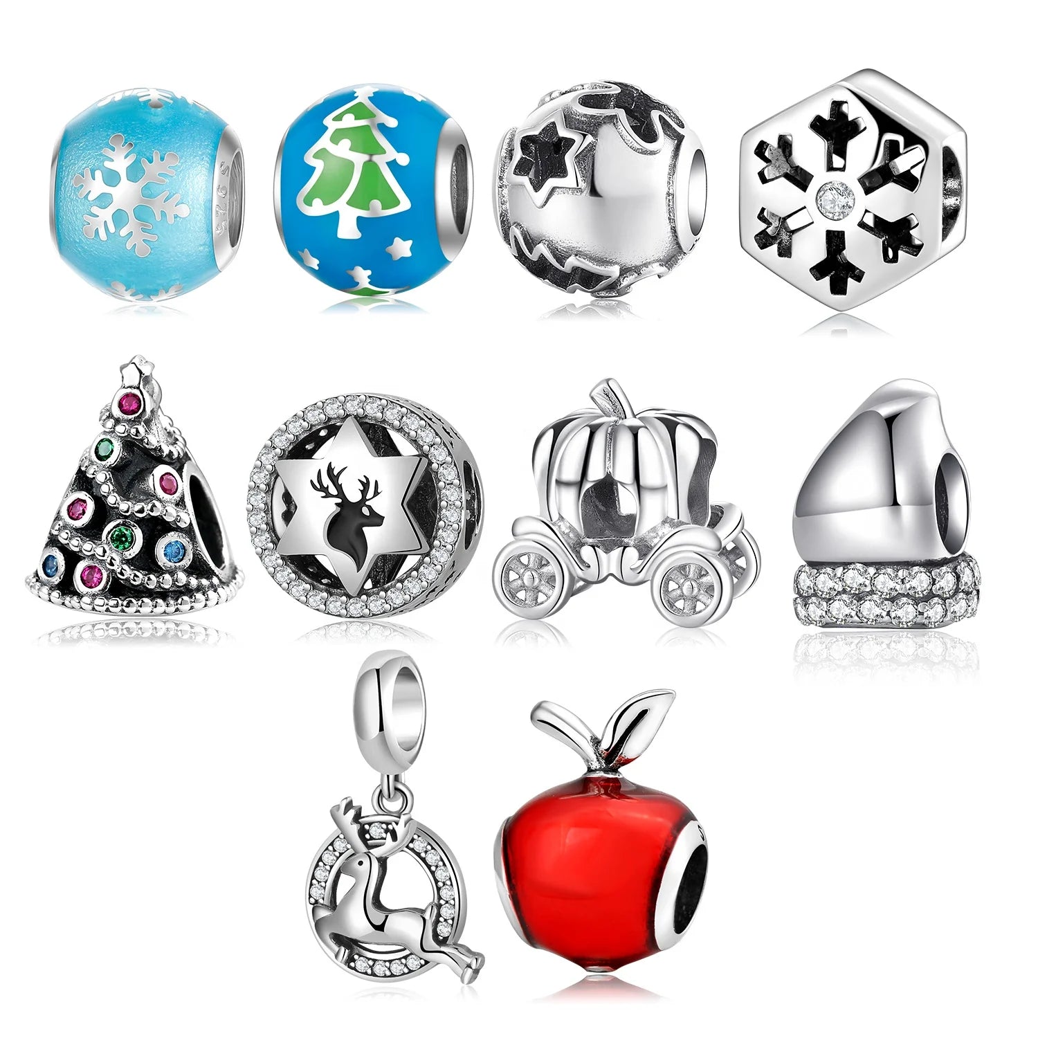 Christmas Charm 925 Sterling Silver Jewelry Making Snowflake Christmas Tree Beads for Women Bracelet Fashion Pendant HOT SALE