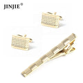 1 Set Fashion Copper Gold Color Classic Simple Design Cuff Links and Tie Clip for Men Gift