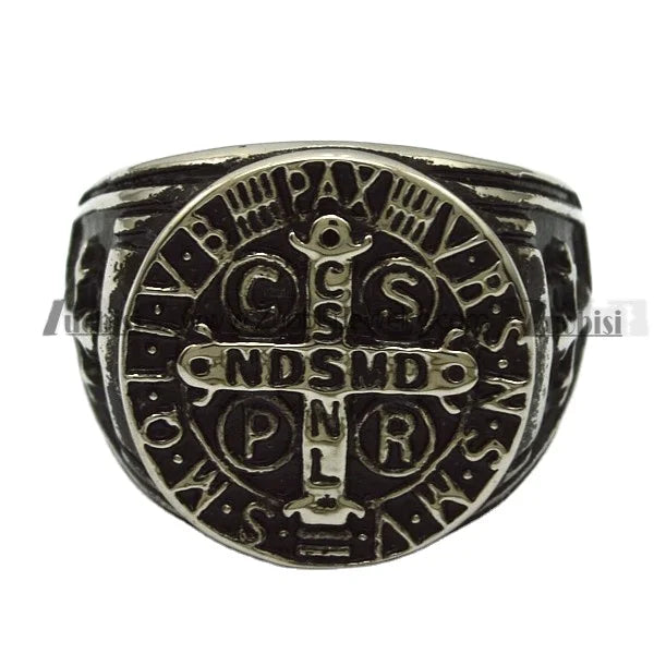 Customized European American English Letters Vintage Signet Ring Greek Cross Men's Cluster Rings Blackened Personalized Ring