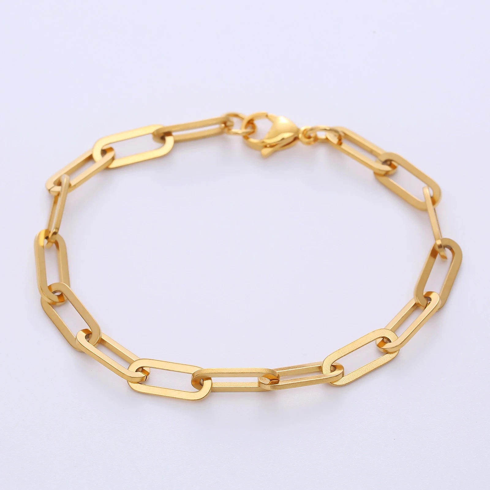 Tarnish Free Waterproof Jewelry Stainless Steel Gold 18k Paper Clip Chain Bracelet