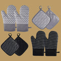 4PCS Dotted Style Silicone Oven Mitts Pot Holders Heat Resistant BBQ Cooking Baking Grilling Kitchen Gloves Soft Cotton Lining