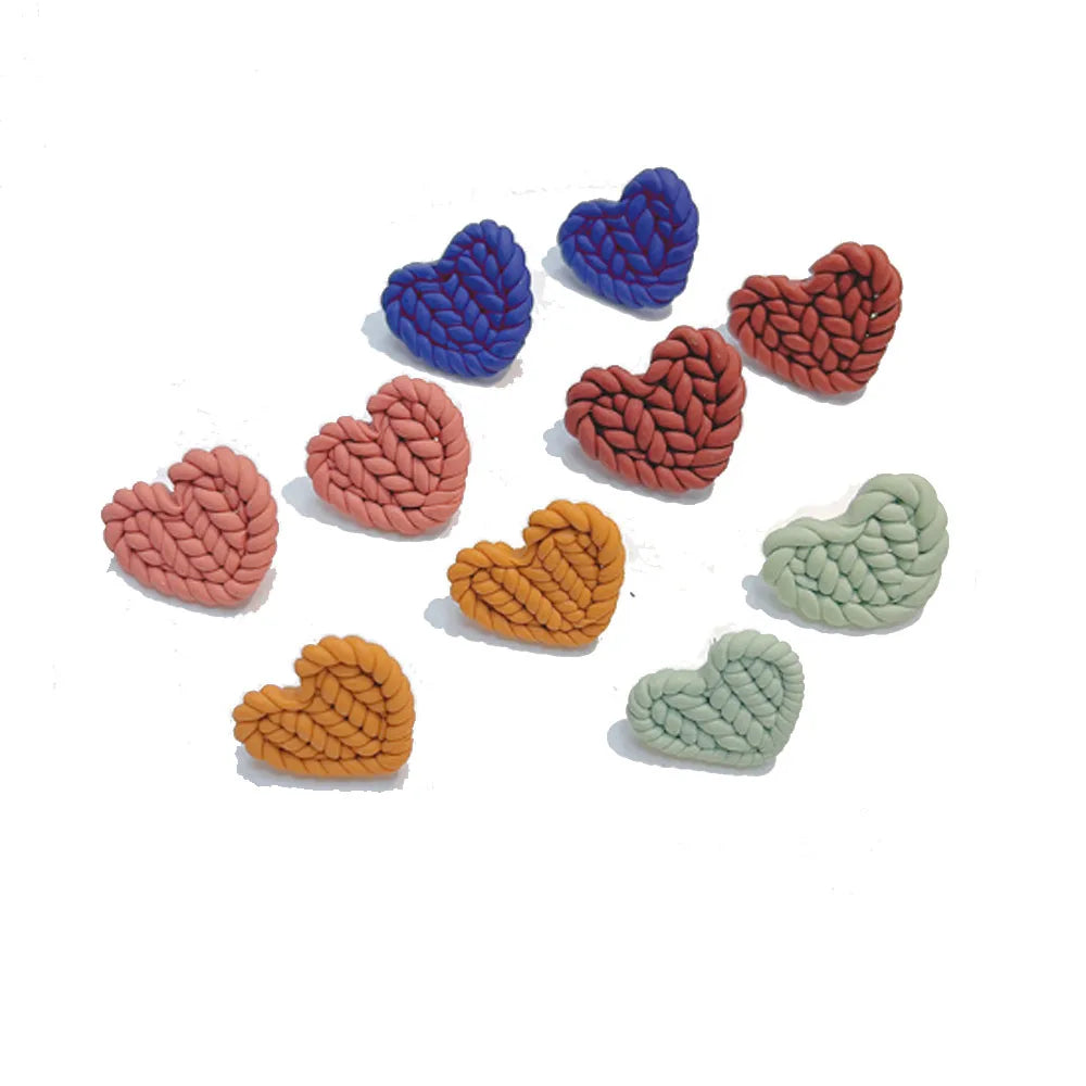 Handmade Ladies Colorful Heart Stud Polymer Clay Statement Earrings Bohemia Earring Jewelry Supplies