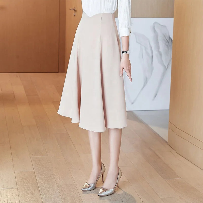 2025 Vintage Elegant Ladies Long Skirt Empire Waistline Breathable High-Waist Midi Skirt for Office Women New Design