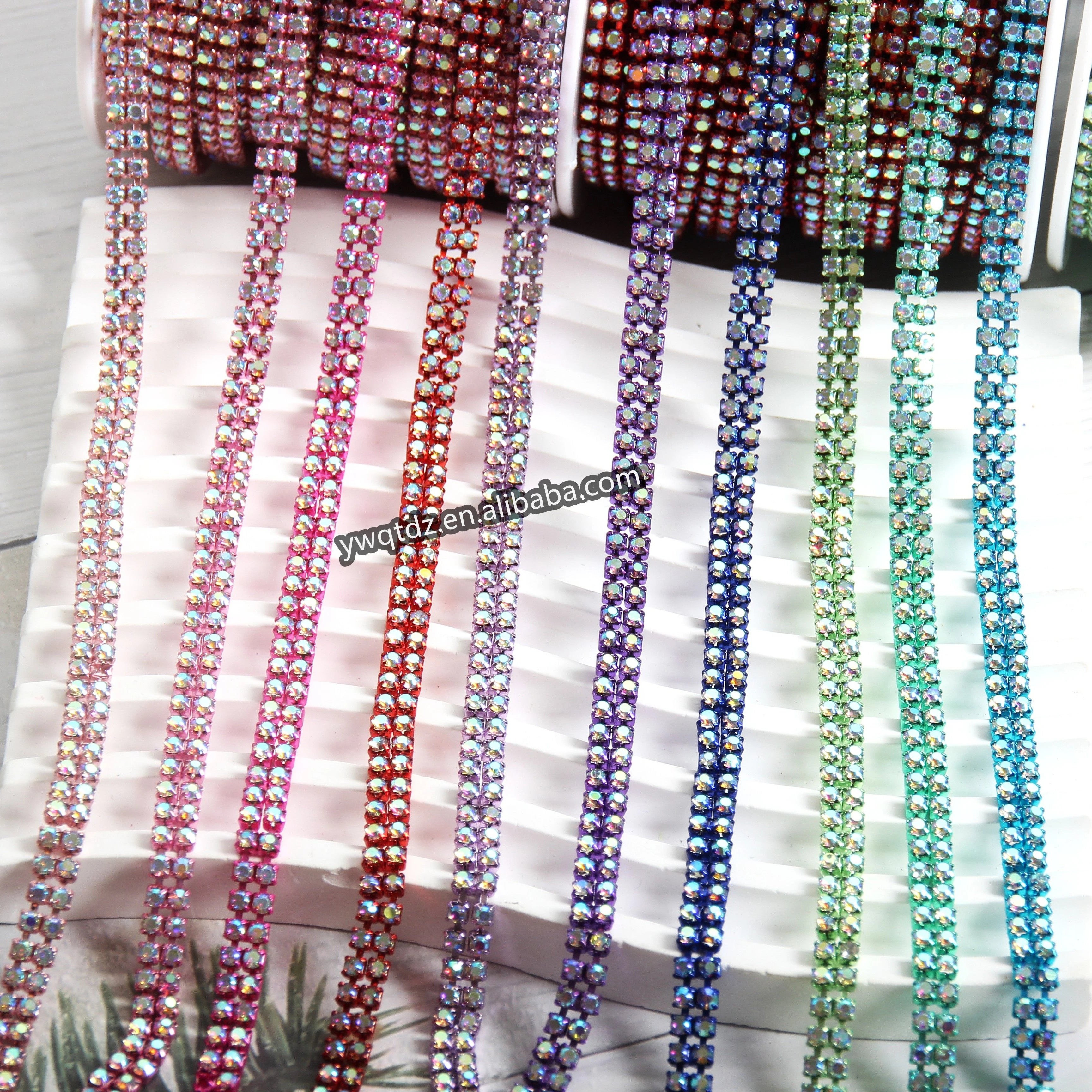 Wholesale Fashion Jewelry SS8 Crystal AB Double Row 2 Row Clawed Color Cup Chain Sewn Diamond Motif for Garments Glass