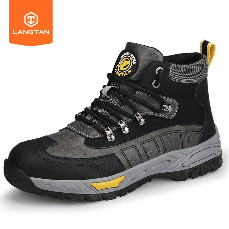 LANGTAN Fashion Safety Boots Waterproof Outdoor European Standard Steel Toe Microfiber Leather Upper Summer Autumn Winter