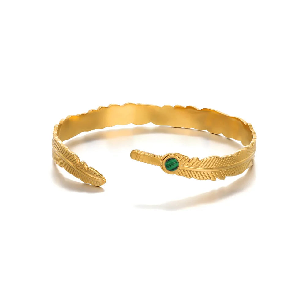Ins Fashion Single Inlaid Bracelet Jewelrystainless Steel 18k Gold Plated Bangle Bracelet for Women